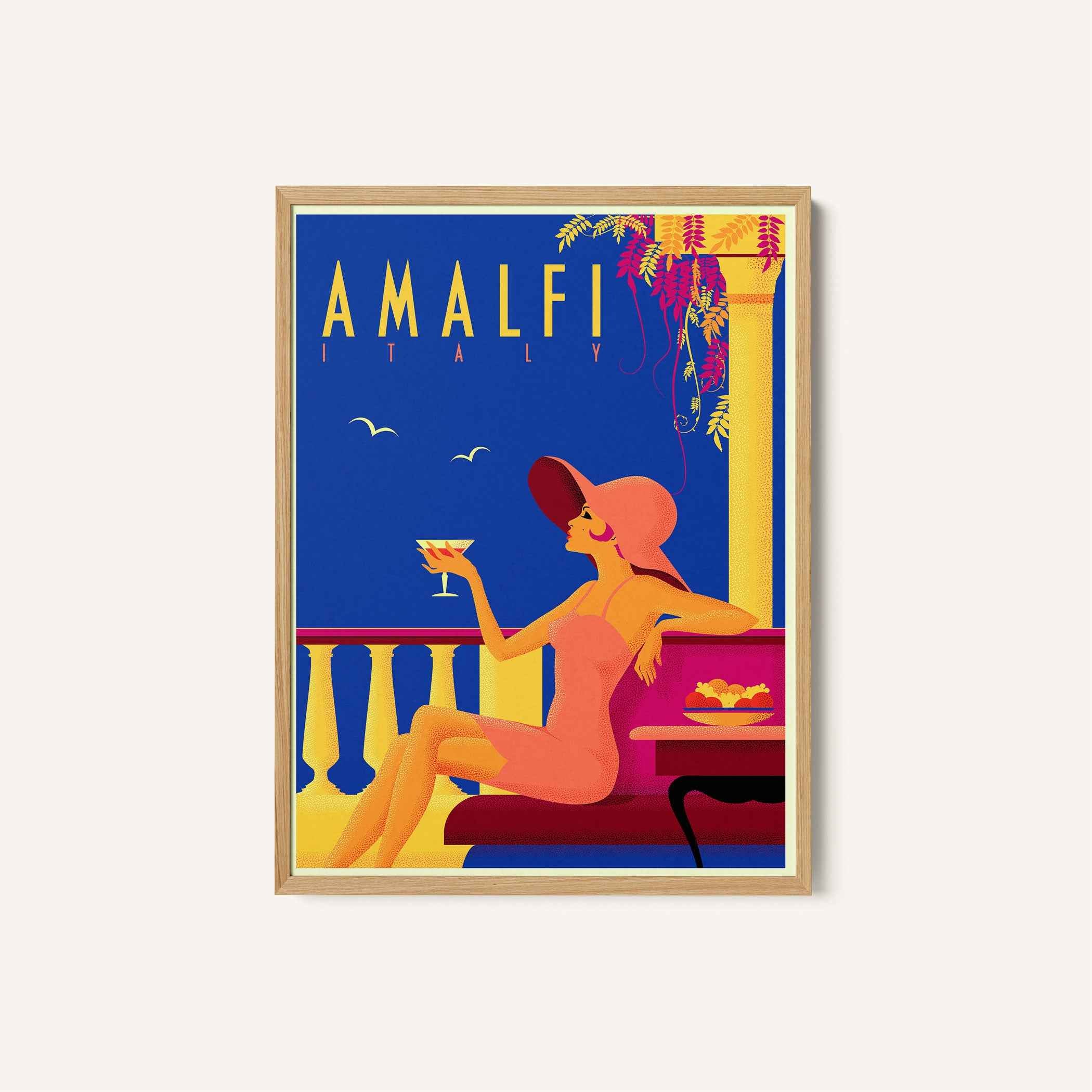 BW SEP Amalfi Travel Poster Print