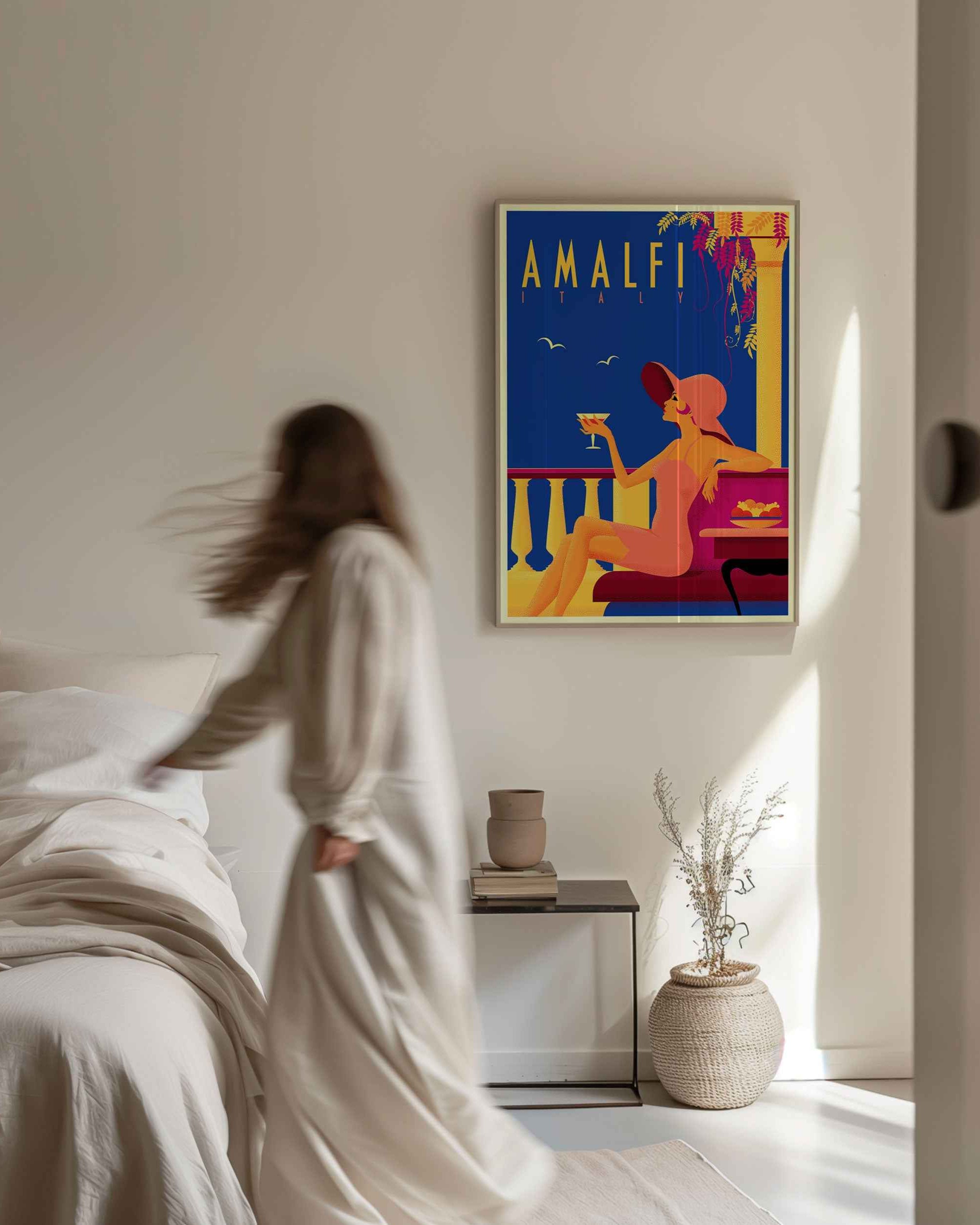 BW SEP Amalfi Travel Poster Print