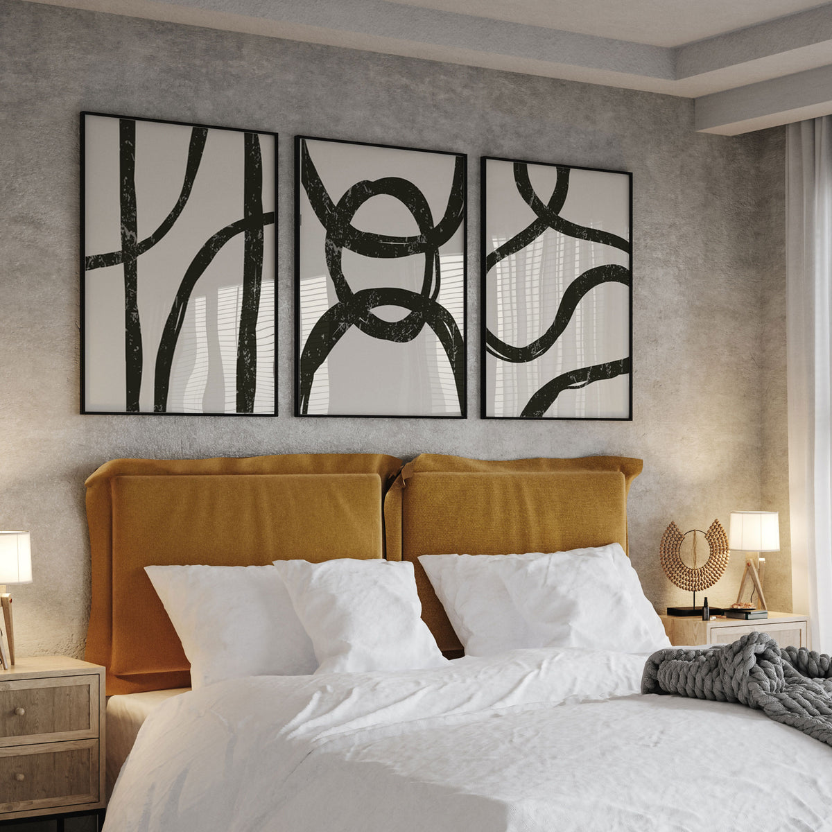 Mid Century Modern Wall Art Set with Abstract. Minimalist Trendy
