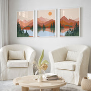 Abstract Mountain Lake Trees Set of 3, Mid Century Modern Wall Art, Boho Art – image 3