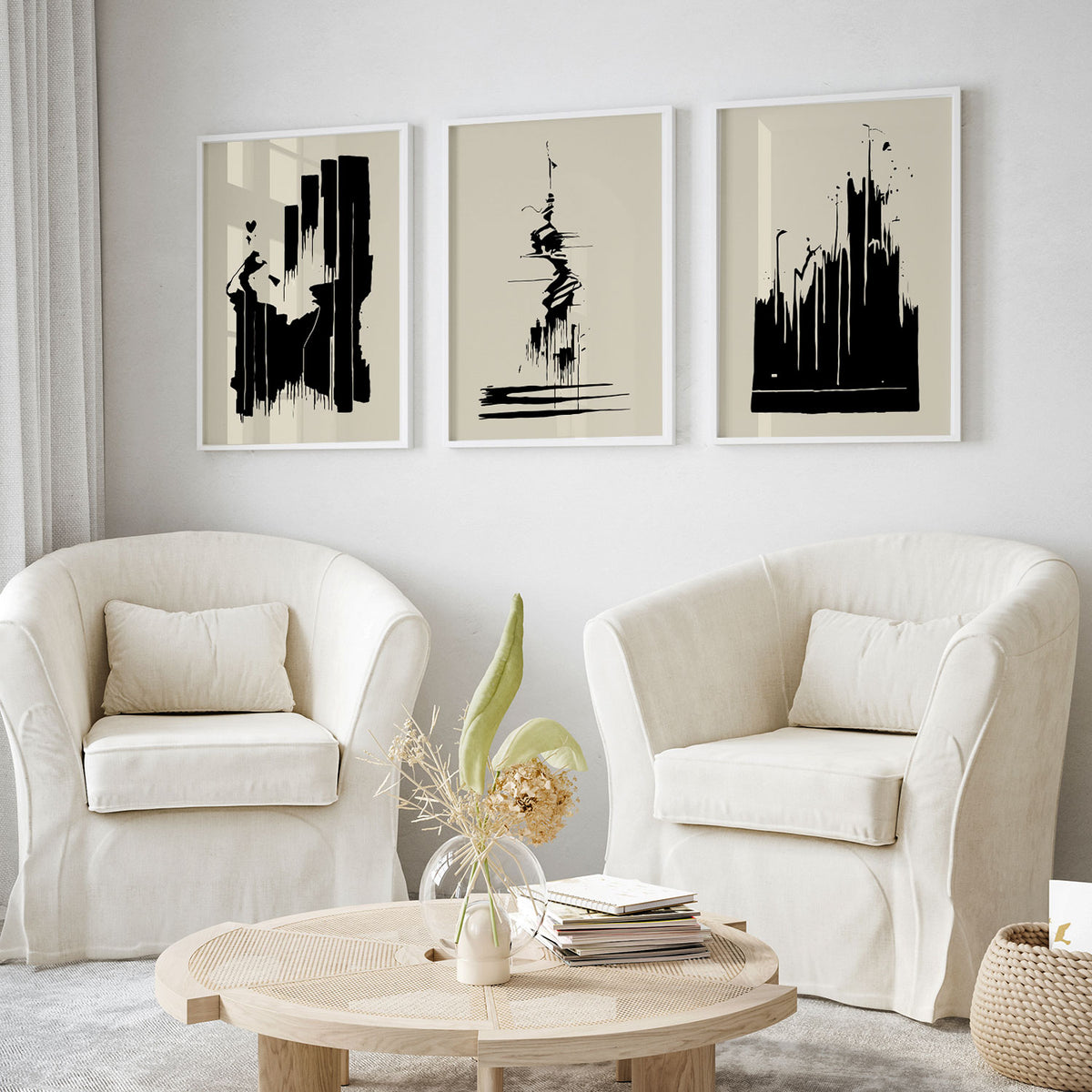 Banksy Set of 3 Minimalist Neutral