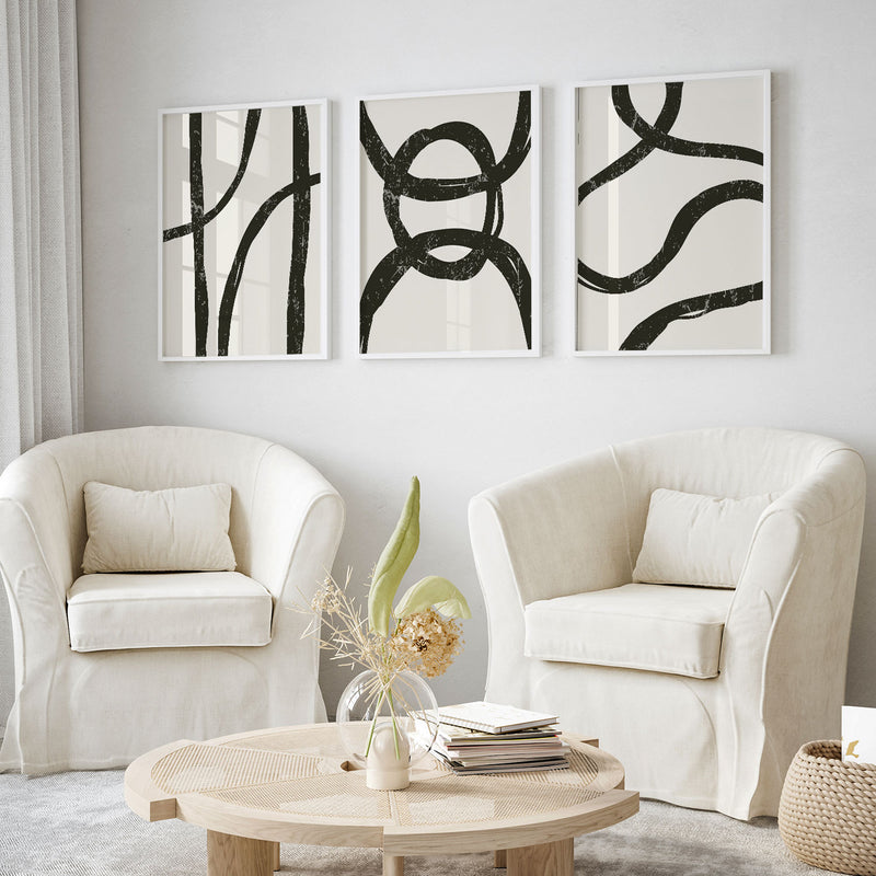 Mid Century Modern Wall Art Set with Abstract. Minimalist Trendy