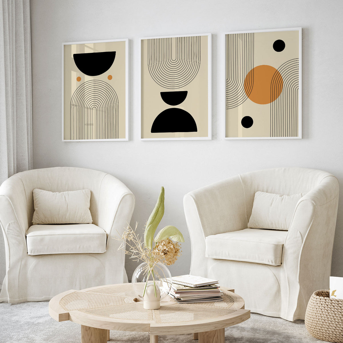 Mid Century Modern Wall Art Shapes, Minimalist Trendy