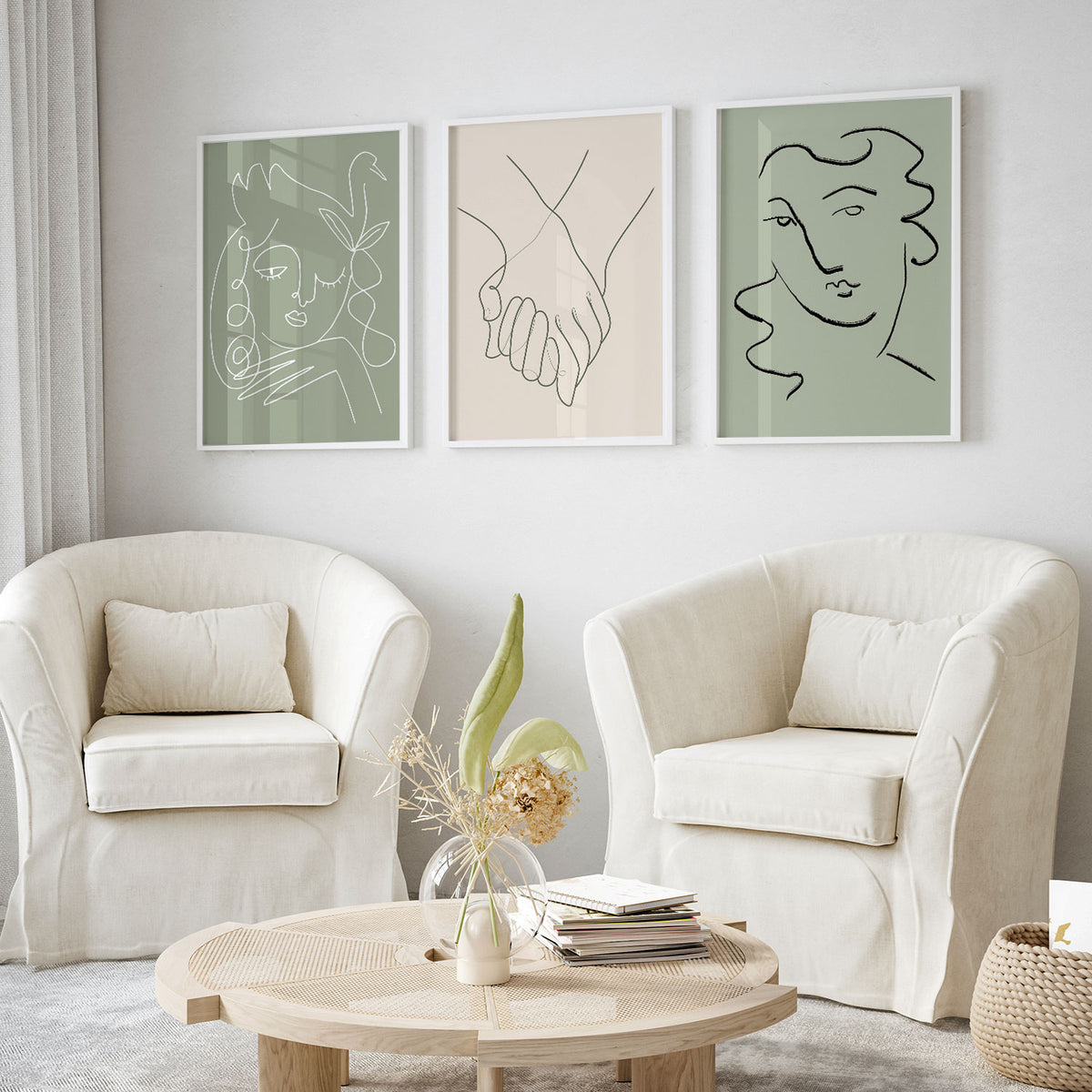 Sage Green Minimalist Line Art