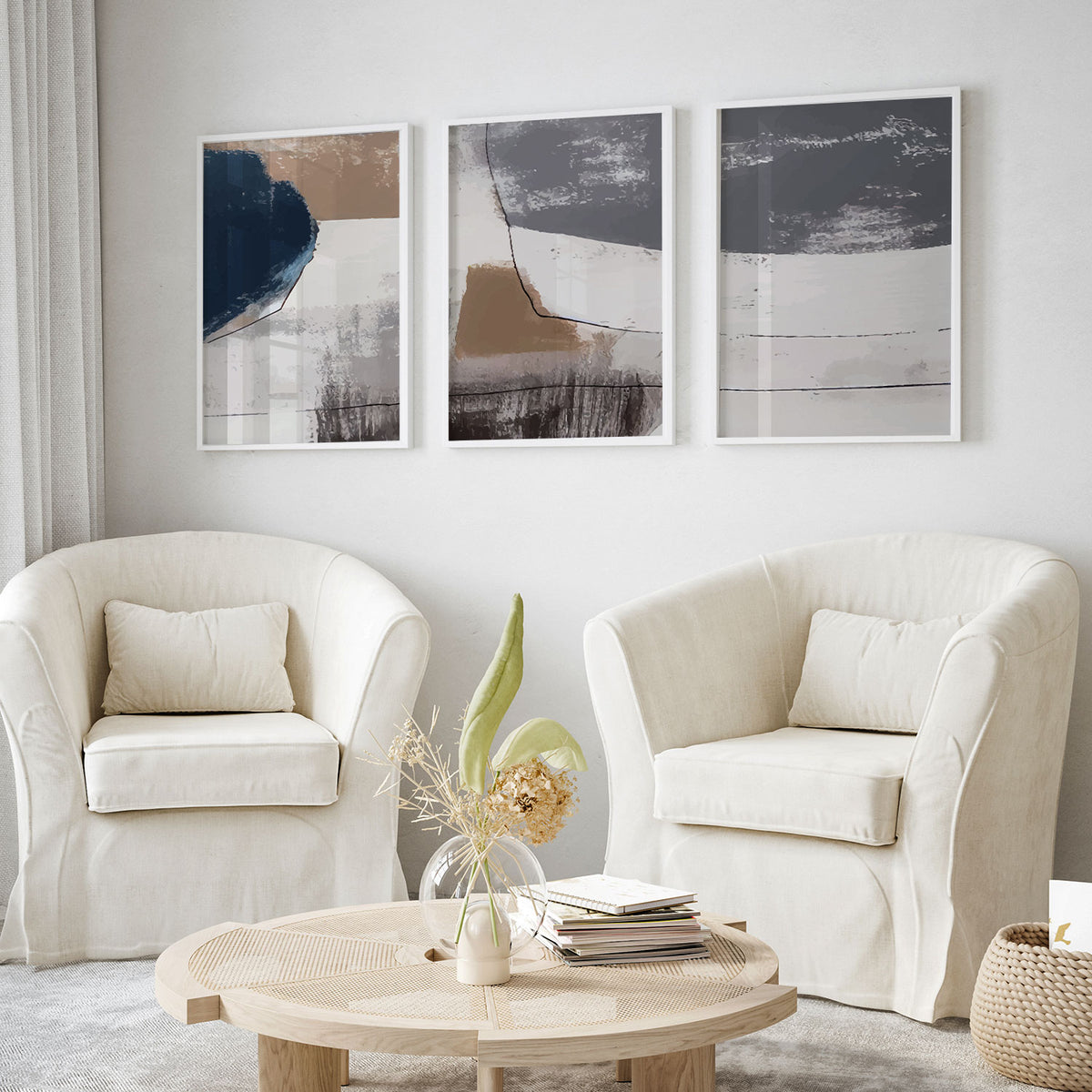Set of 3 Abstract Grey Abstract