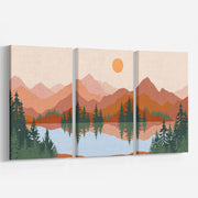 Abstract Mountain Lake Trees Set of 3, Mid Century Modern Wall Art, Boho Art – image 2
