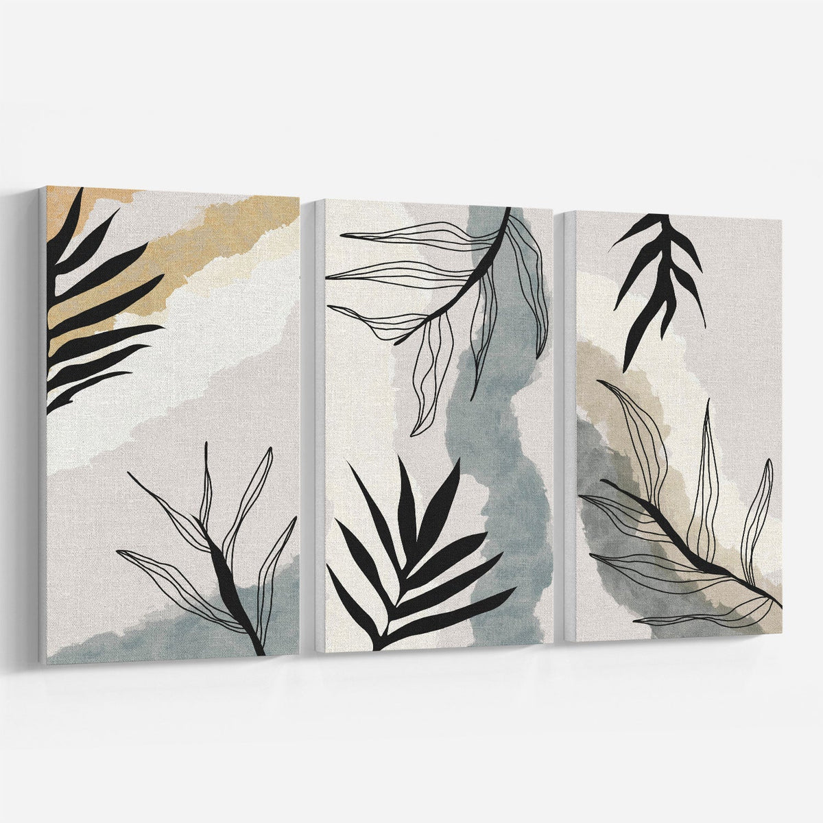 Boho Leaves Abstract Minimal, Set of 3, Set of Three Paintings