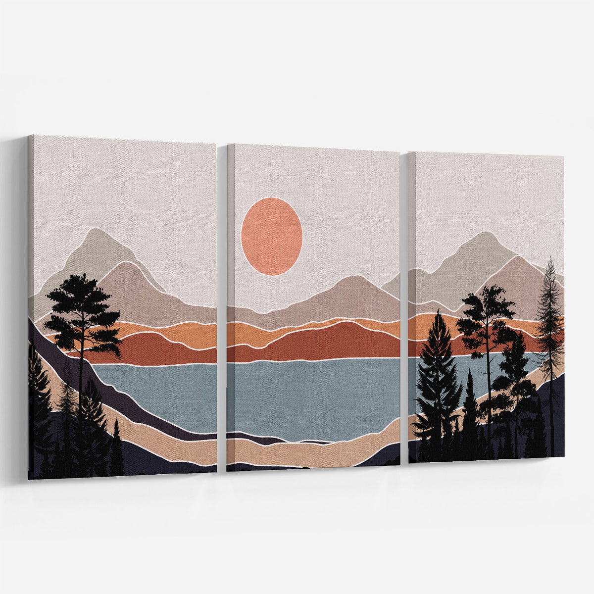 Boho wall art, Abstract Landscape Mountain Trees, Boho Decor Minimalist art