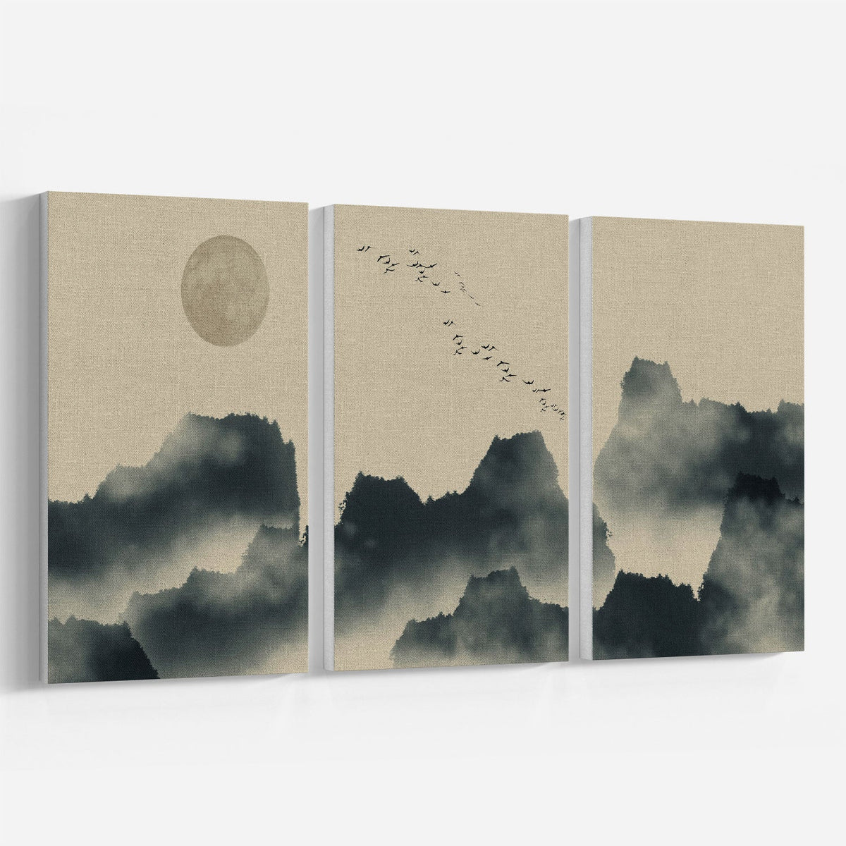 Foggy Mountain Landscape, Set of 3, Set of Three Paintings
