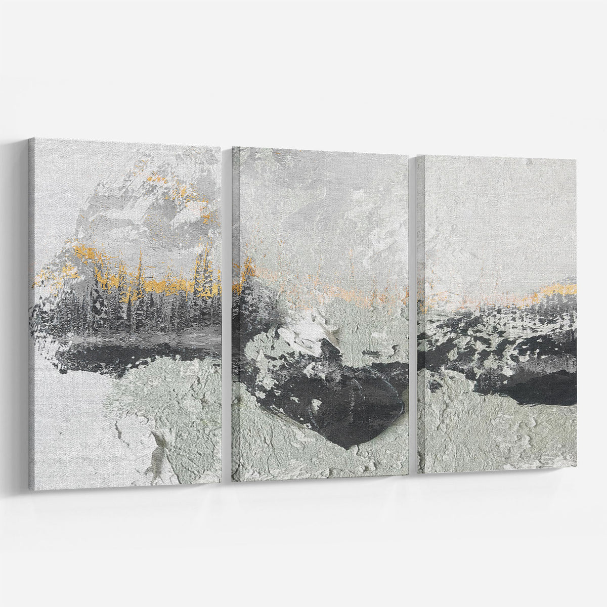 Set of 3 Abstract BW Gold Mix
