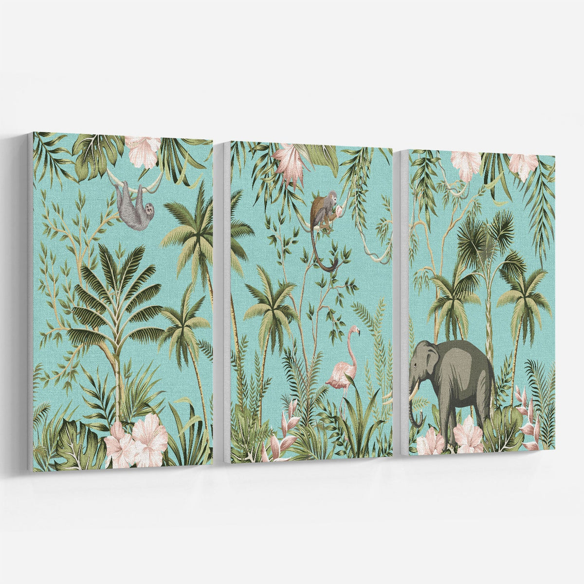 Tropical vintage botanical landscape, Set of 3, Set of Three Paintings
