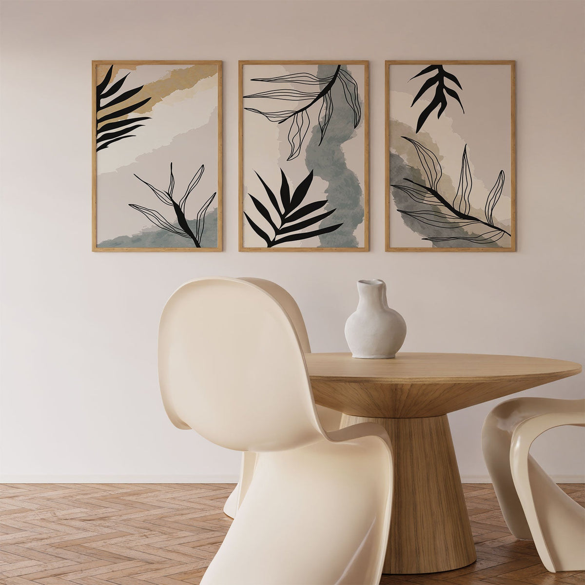 Boho Leaves Abstract Minimal, Set of 3, Set of Three Paintings
