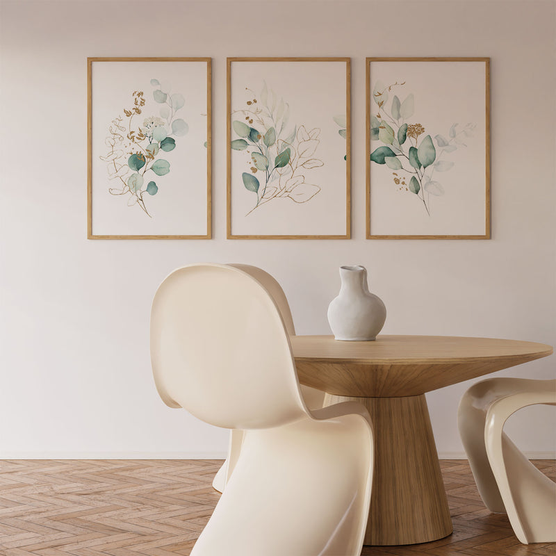 Green Botanical Art Set of 3, Green And Gold Tropical Leaf Modern Art II