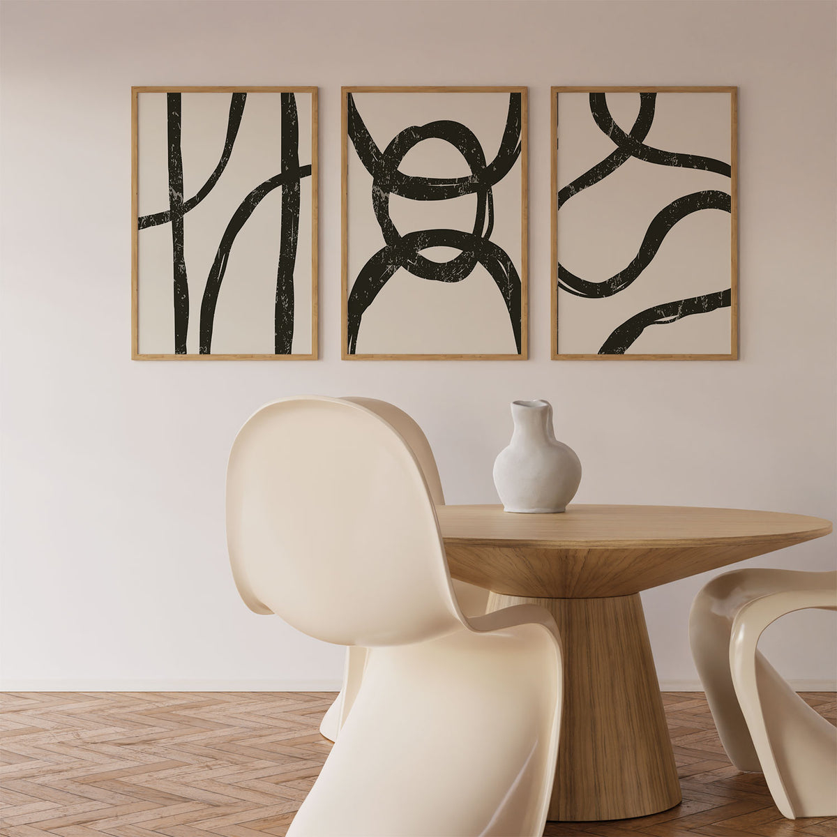Mid Century Modern Wall Art Set with Abstract. Minimalist Trendy