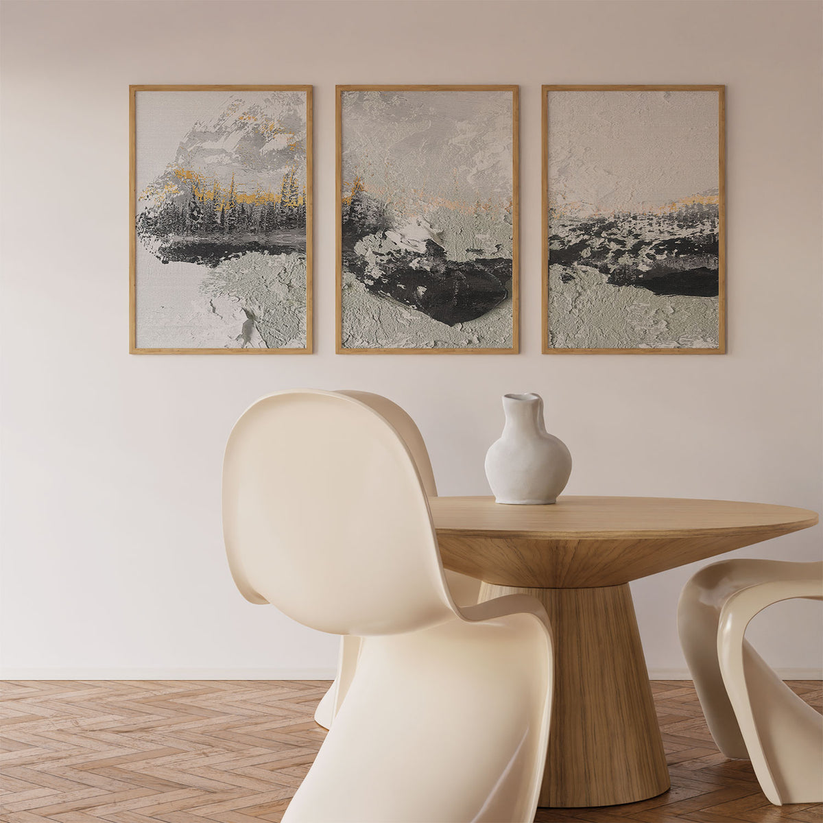 Set of 3 Abstract BW Gold Mix