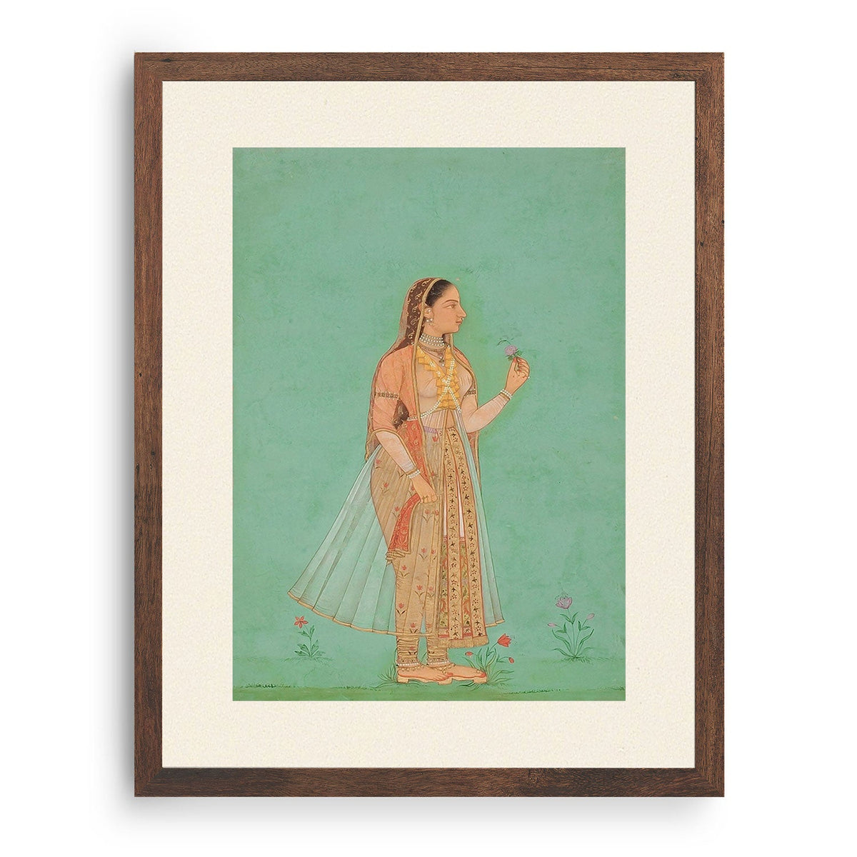Beauty Holding a Flower, Indian Miniature Paintings