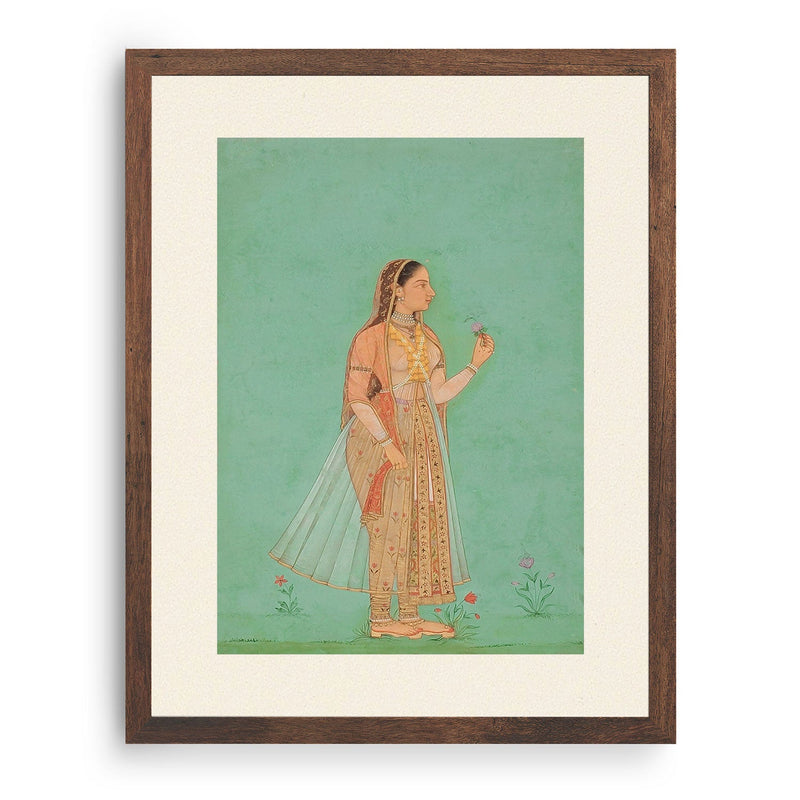 Beauty Holding a Flower, Indian Miniature Paintings