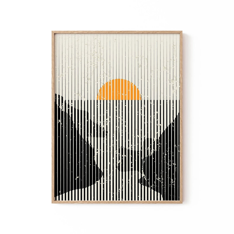 Mountains and Sun 01, Minimalist Art Painting