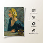 Artistic depiction of a woman with a yellow headscarf and blue dress, with quality attributes listed.