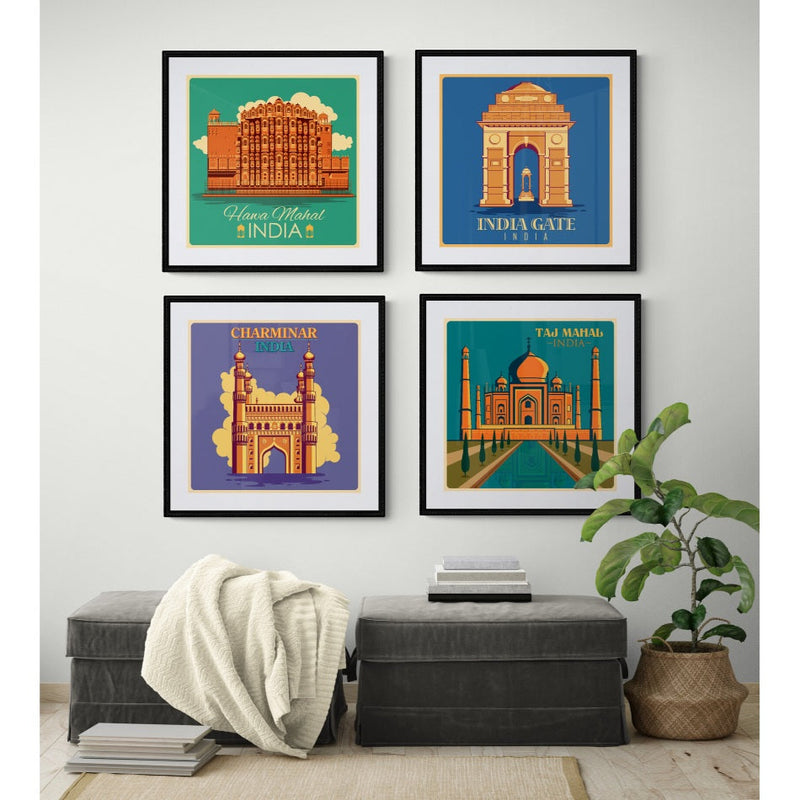 Gallery Wall Art set of 4 Indian Monuments, Indian Heritage