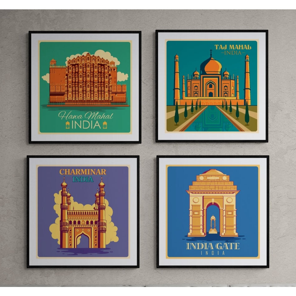 Gallery Wall Art set of 4 Indian Monuments, Indian Heritage