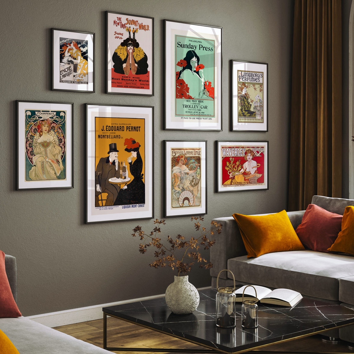 Art Nouveau Set of 8, Vintage Wall Art, Gallery Wall Set
