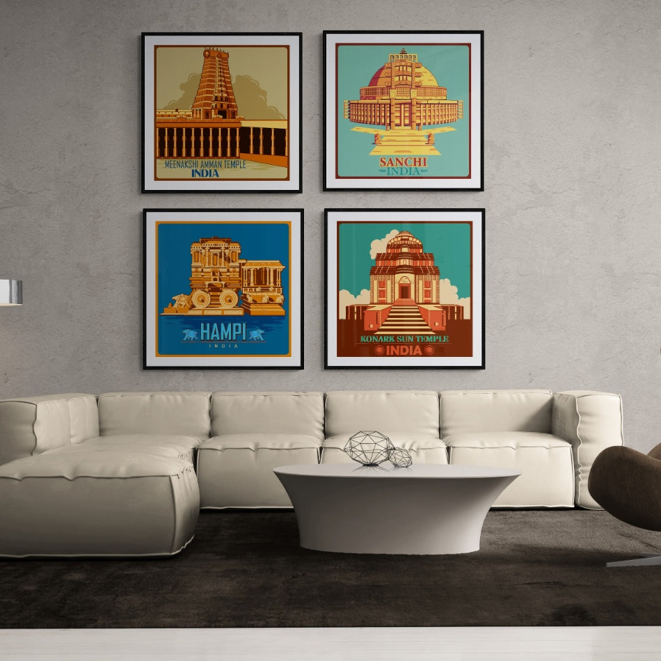Indian Gallery Wall Art set of 4 Indian Monuments, Indian Heritage