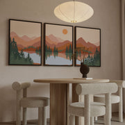 Abstract Mountain Lake Trees Set of 3, Mid Century Modern Wall Art, Boho Art – image 5