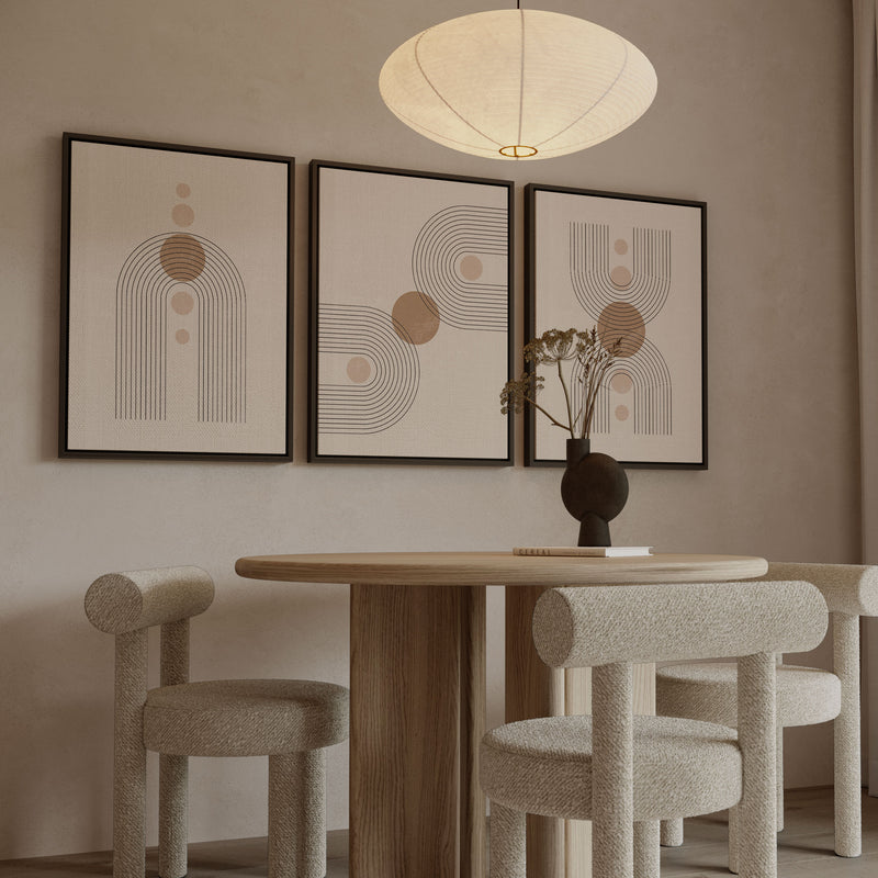 Boho Geometric Mid Century Abstract, Neutral Beige