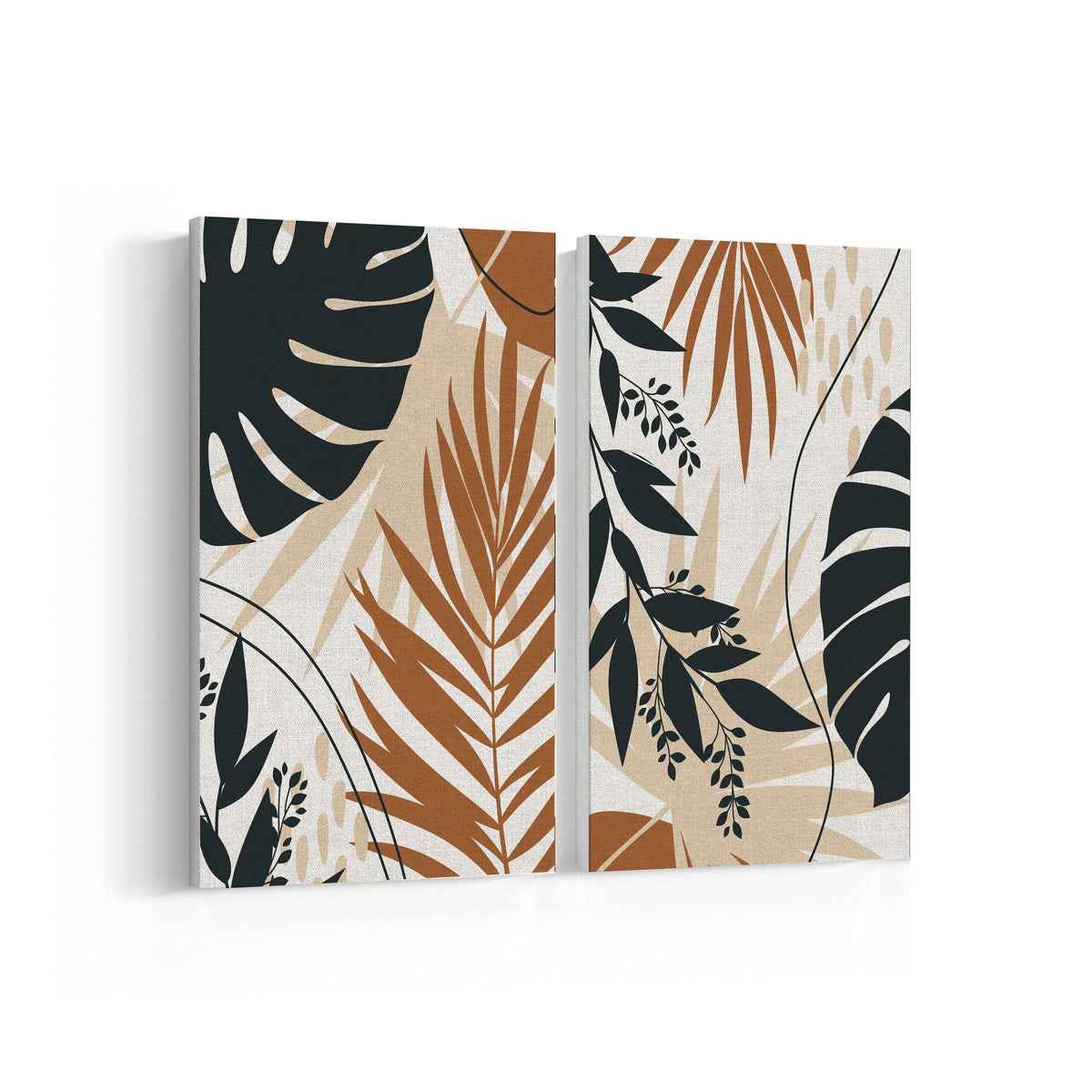 Boho Leaves Modern Minimalist, Set of 2, Set of two Paintings