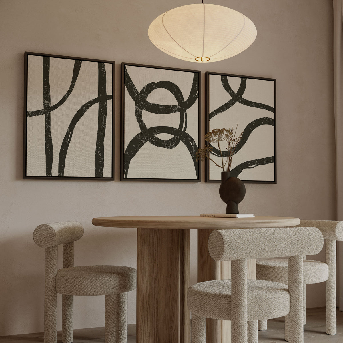 Mid Century Modern Wall Art Set with Abstract. Minimalist Trendy
