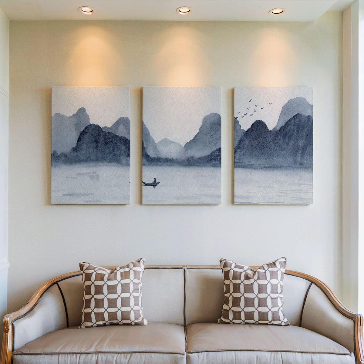 Mountains and River Watecolor Style
