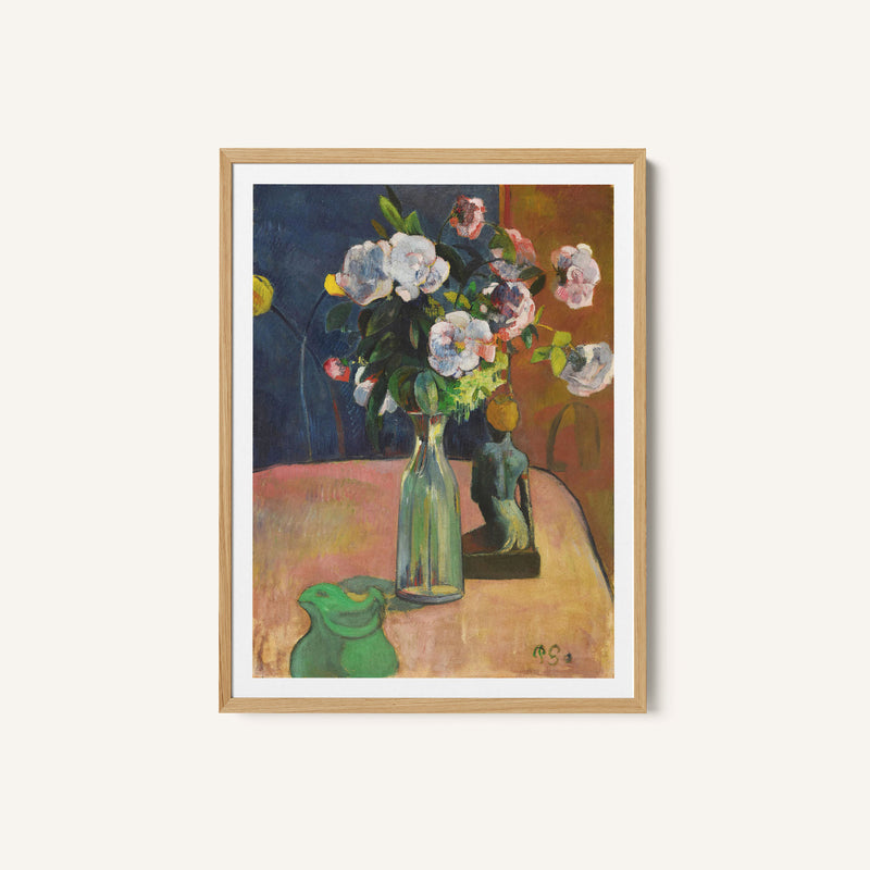 Paul Roses et Statuette Huile Sur Toile