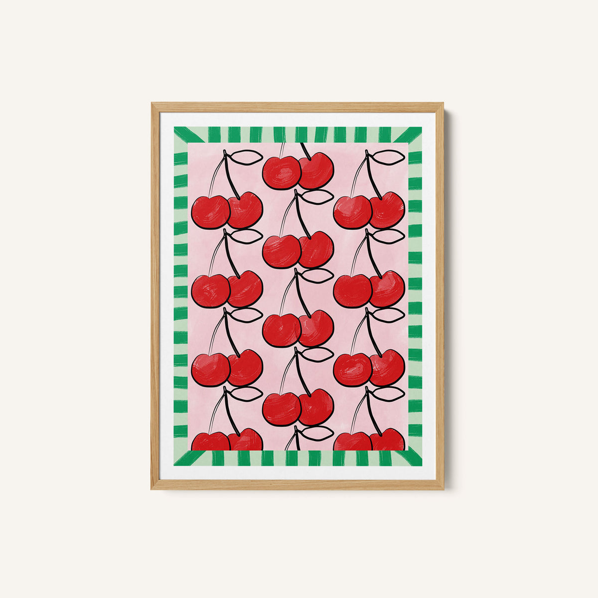 Red Cherries on a Pink
