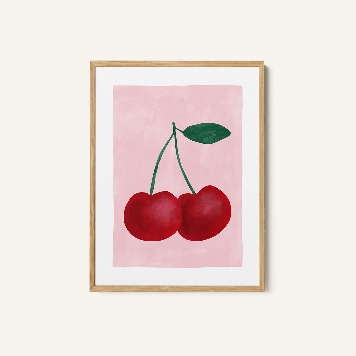Red Cherries with a Green Leaf
