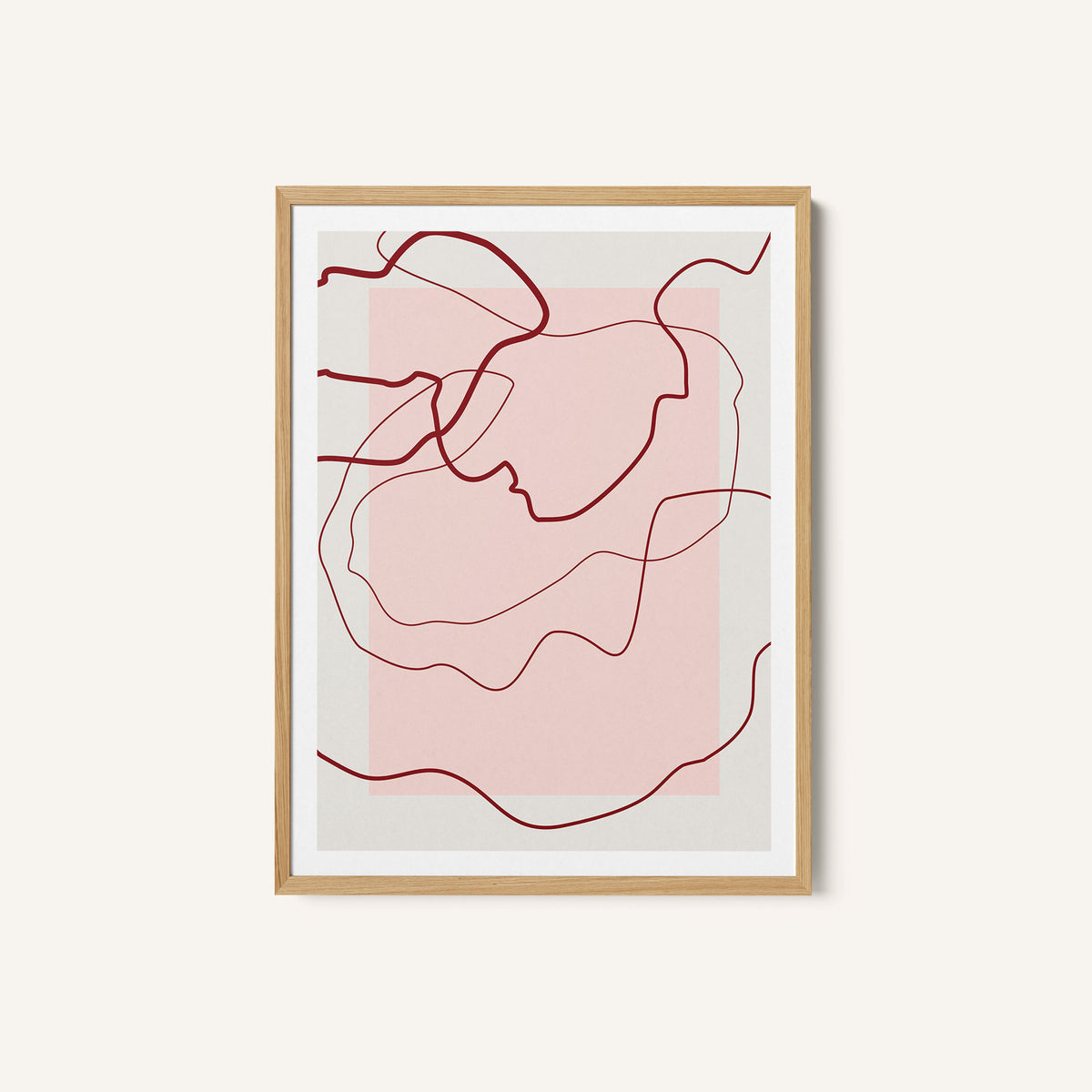 Red Lines Over A Soft Pink Square Background