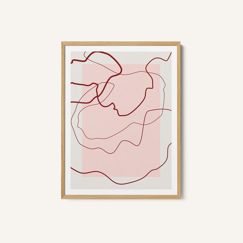 Red Lines Over A Soft Pink Square Background