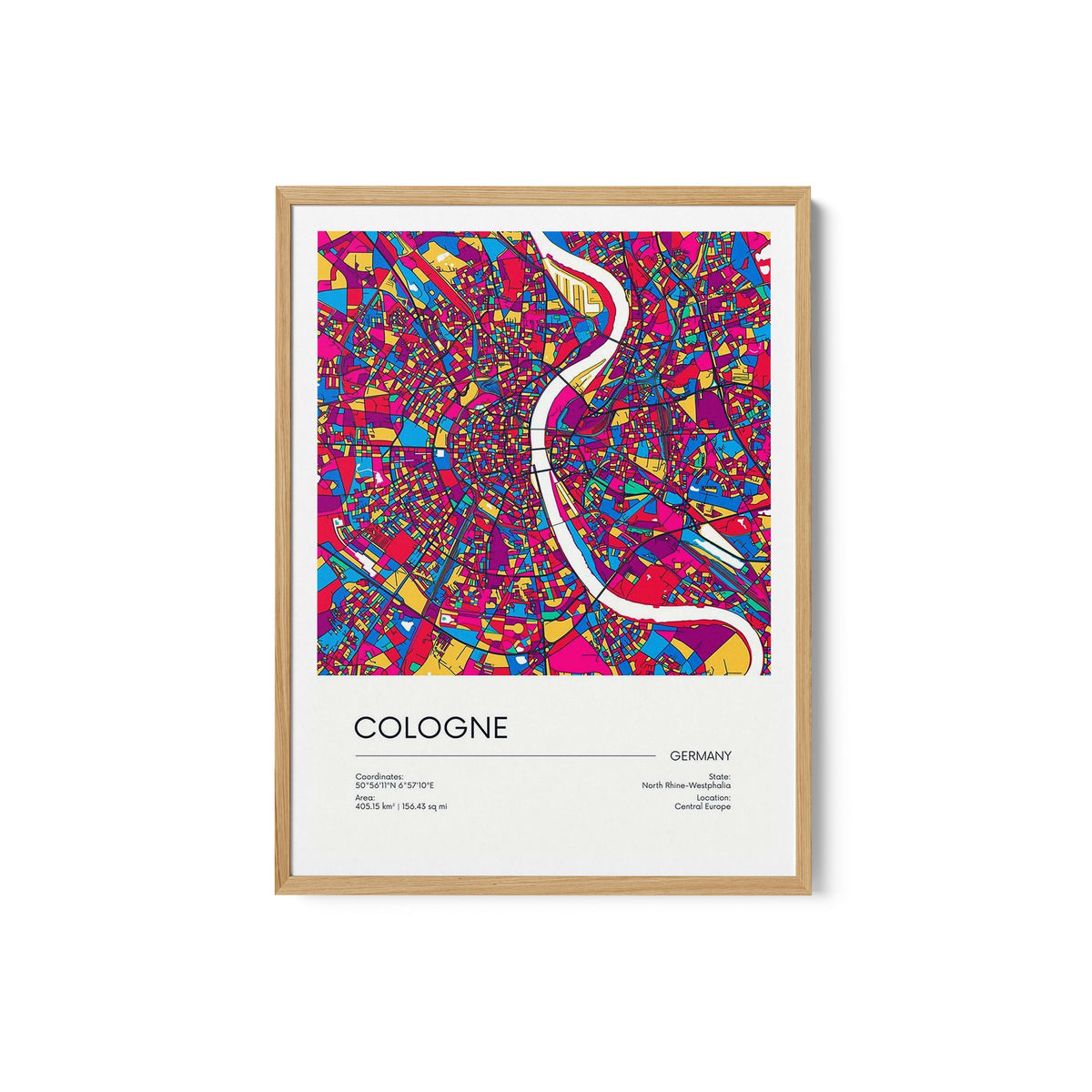 Road Map of Cologne with Colorful Neighborhoods and Districts