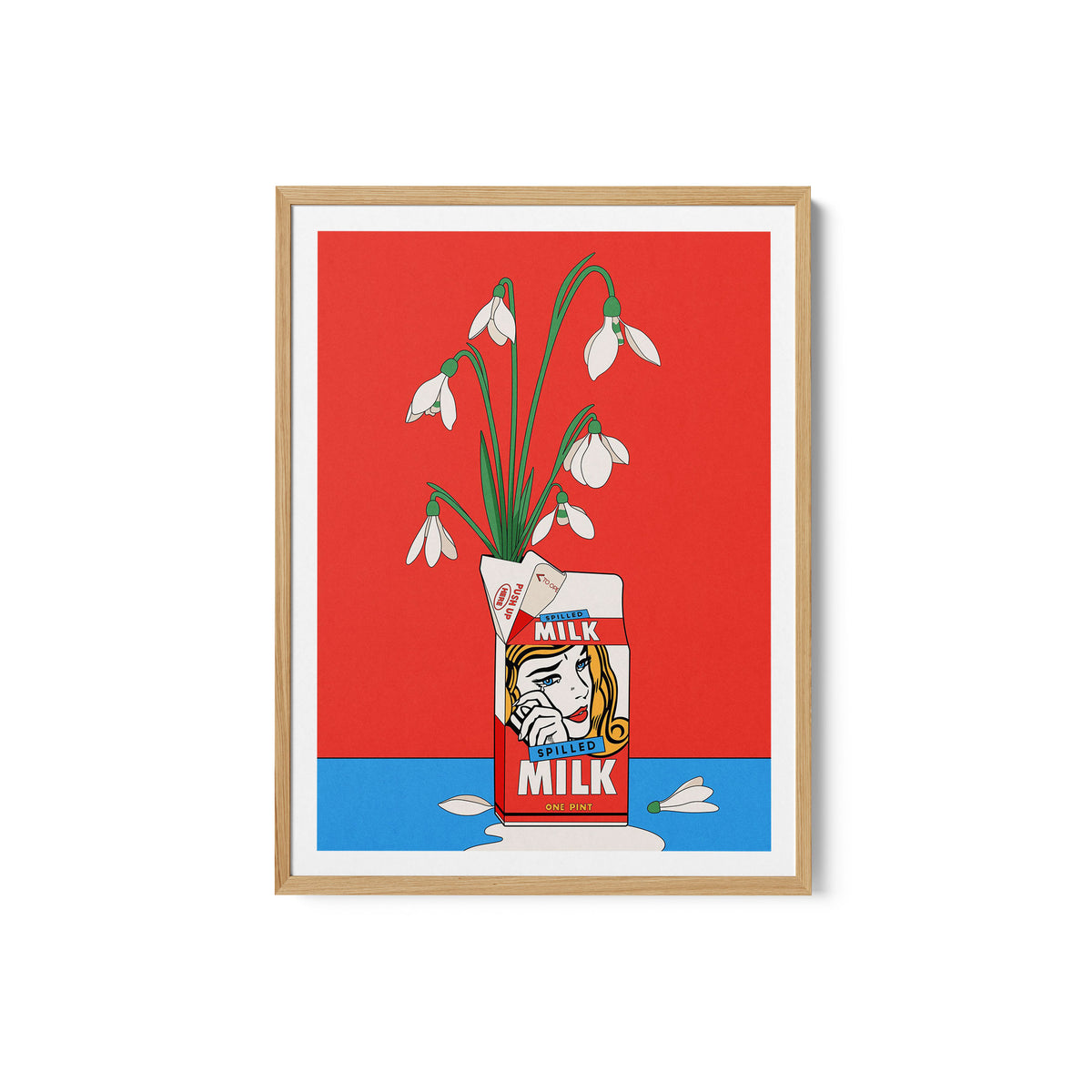 Snowdrops in Spilled Milk Carton Retro Illustration