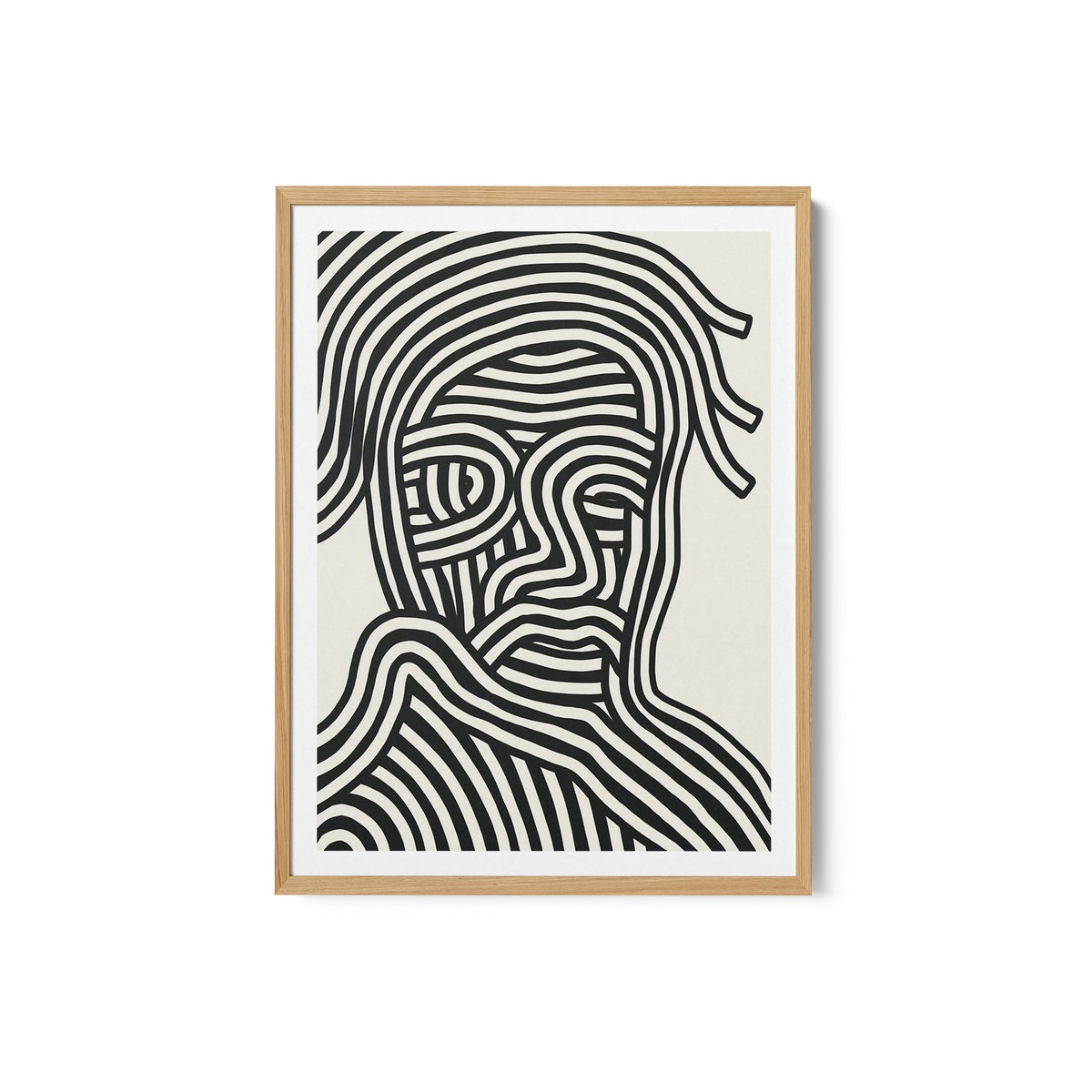 Stylized Human Face With Black Stripes