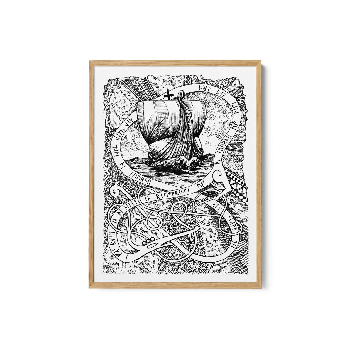 The Journey Viking Doodle Ink Drawing