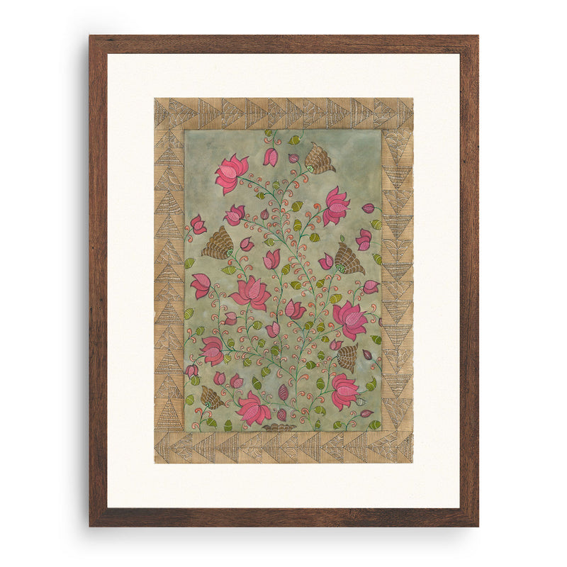Madhubani Motifs Flower Vintage II, Madhubani Art