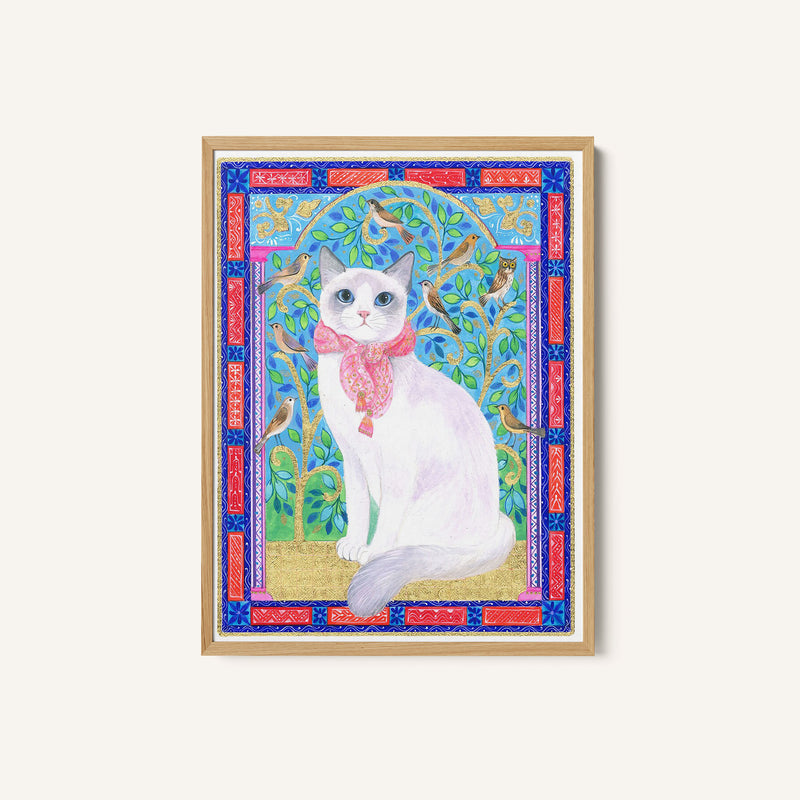 White Cat With A Pink Scarf