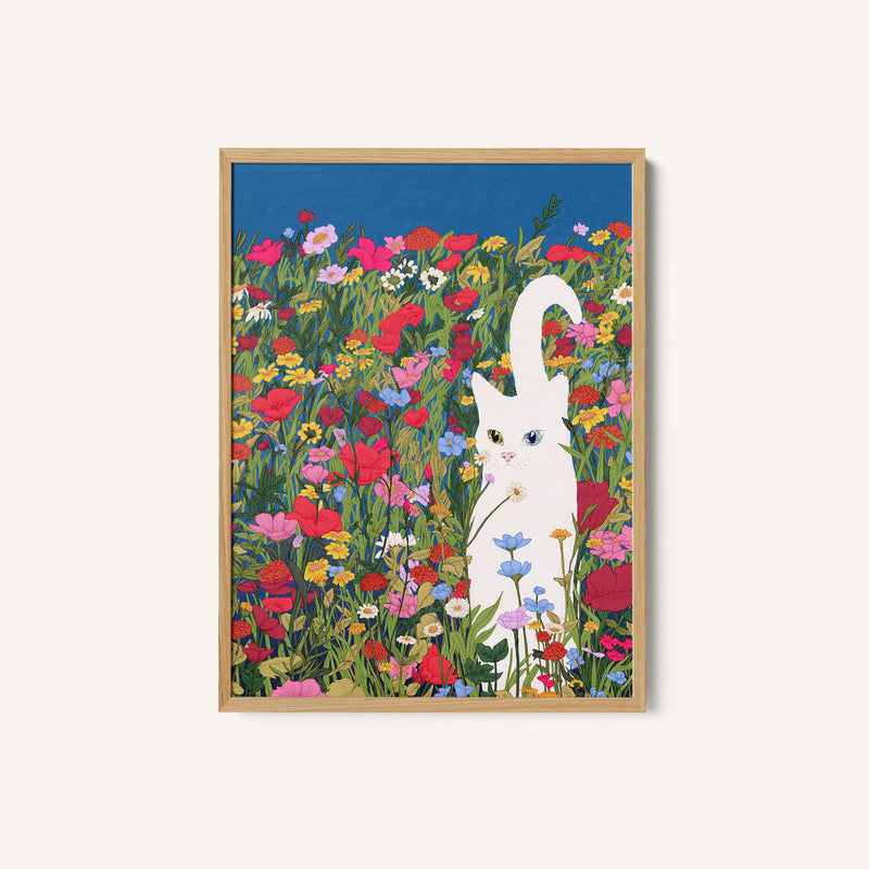White Cat in the Wildflowers