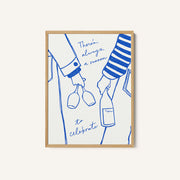 Woman Holding Wine Bottle and Wine Glass Blue - Wine Vin Femme Bleu – image 1
