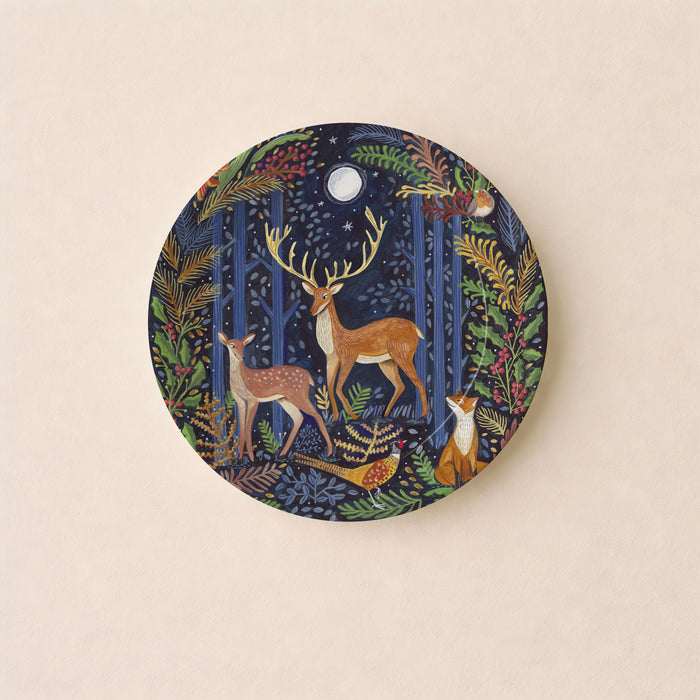 Woodland Animals in Dark Forest by Moonlight