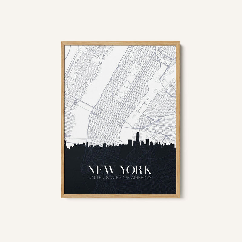 Skyline and City Map of New York