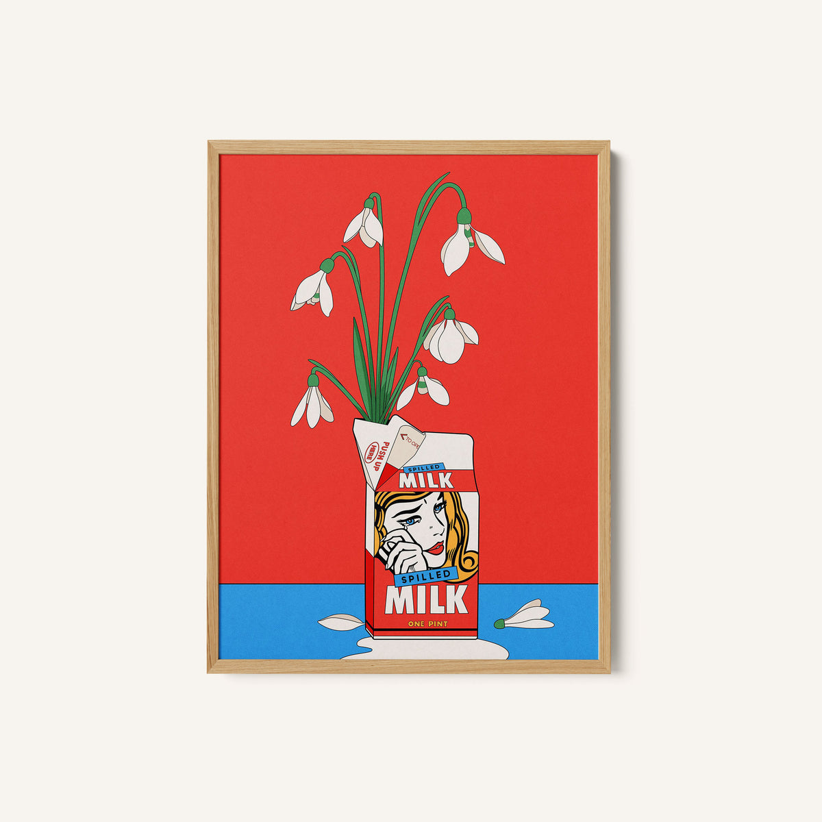 Snowdrops in Spilled Milk Carton Retro Illustration