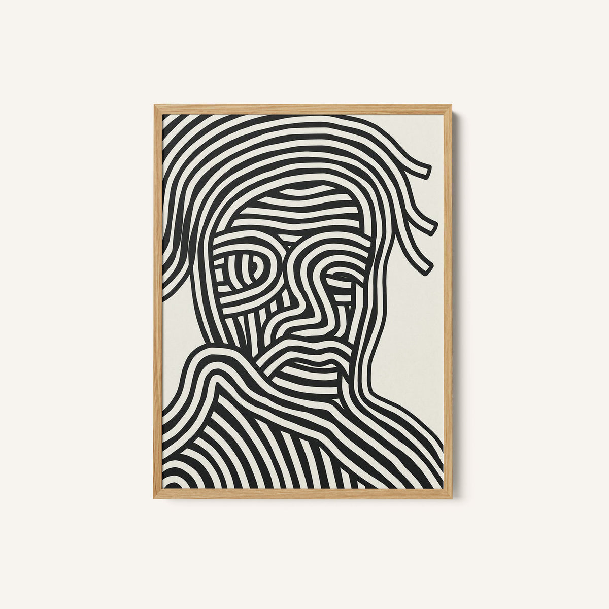 Stylized Human Face With Black Stripes