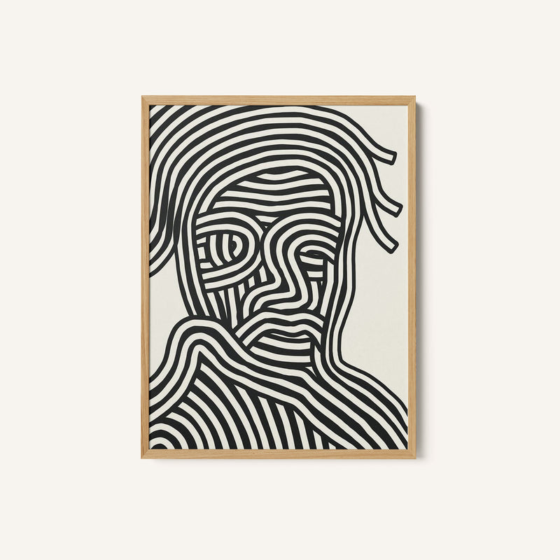 Stylized Human Face With Black Stripes